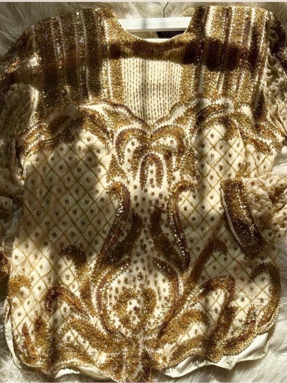 Vintage Art Deco Embellished Gold Beaded Top